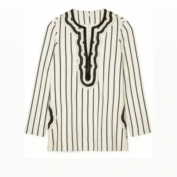 NEW Tory Burch Long Sleeve Stripe Tunic Top Size 2 Rayon Slub Stripe Tunic $348 - Picture 9 of 9